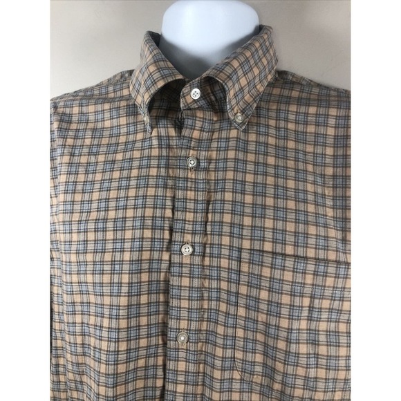 Proper Cloth Men's Button Down Shirt Size Medium Tan And Gray Plaid Cotton L/S - Picture 7 of 15